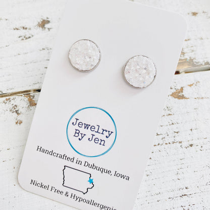 JEWELRY: Stud Earrings: White Glitter