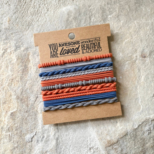 ACCESSORIES: Basic Boho Hair Ties on Kraft Card | Orange & Blue
