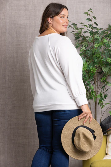 PLUS Sweatshirt SCOOP NECK RAGLAN CUFF LONG SLEEVE KNIT PLUS SIZE TOP