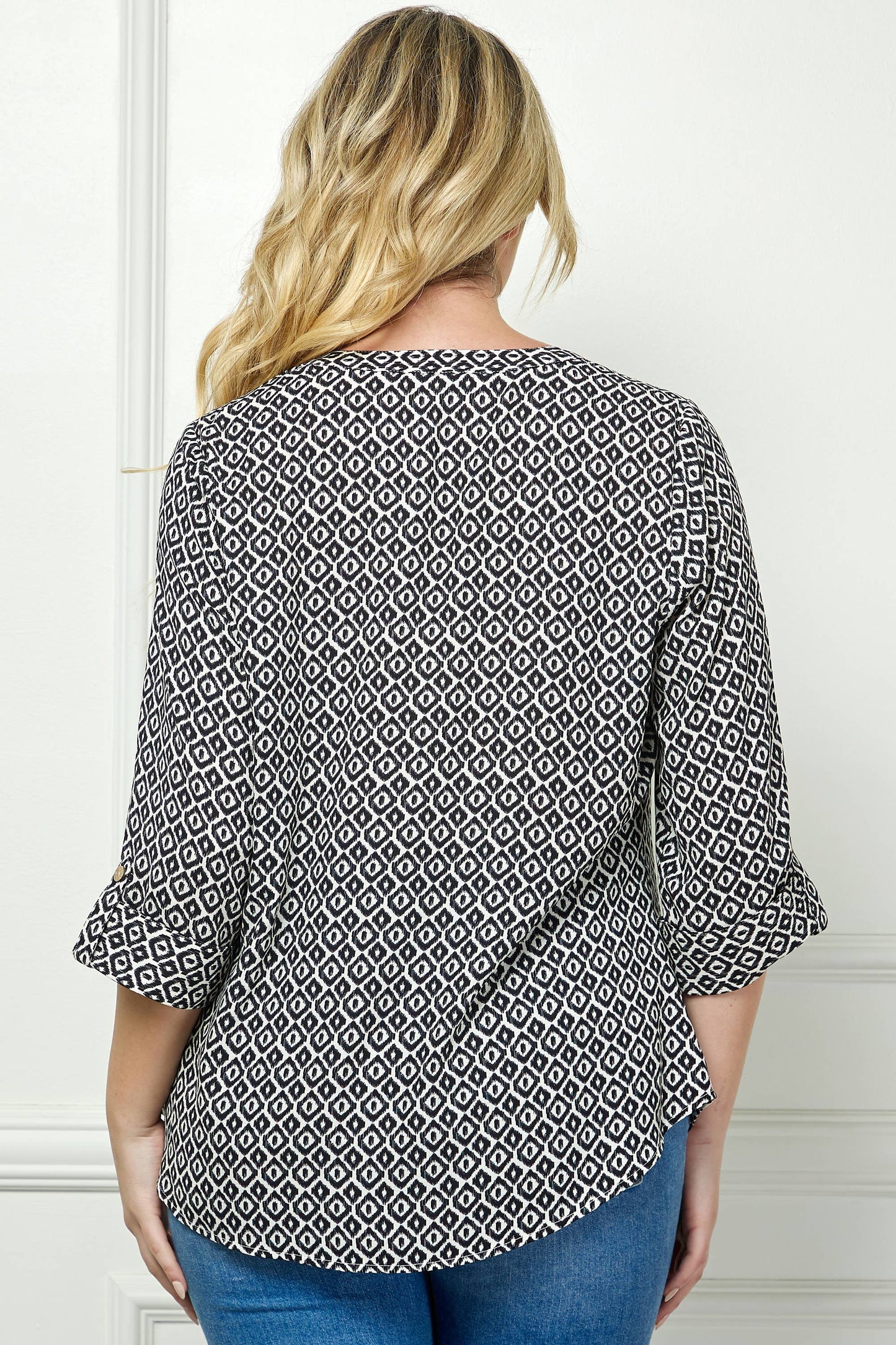 PLUS TOPS: MANDARIN COLLAR  PLAKET  BLOUSE