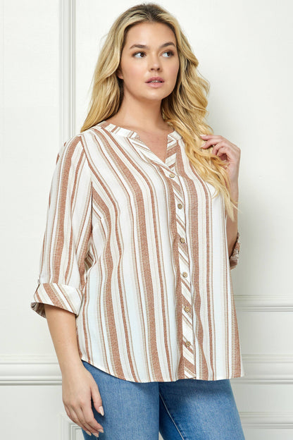 PLUS TOPS:  MANDARIN COLLAR  PLAKET  BLOUSE