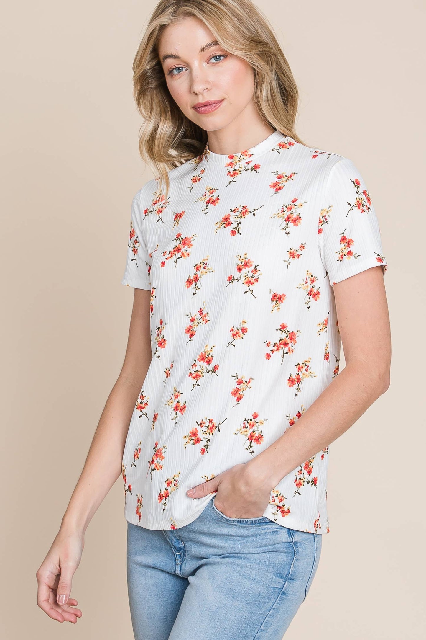 TOPS: FLORAL MOCK NECK TEE