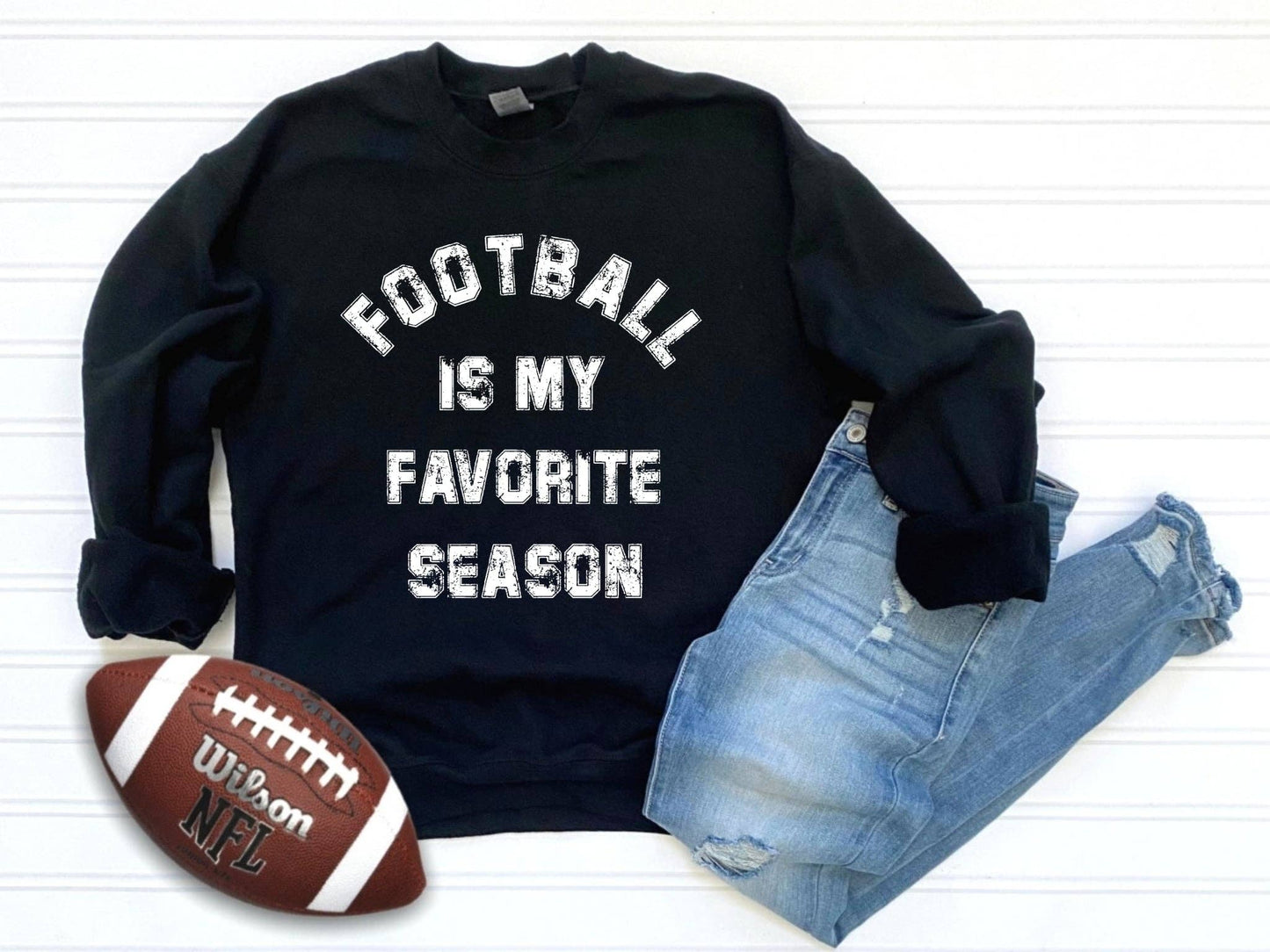 SWEATSHIRT: Gameday Football Favorite Season Black Graphic Sweatshirt