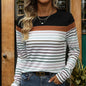 TOPS: Crew Neck Colored Striped Contrast Long Sleeve T-Shirt