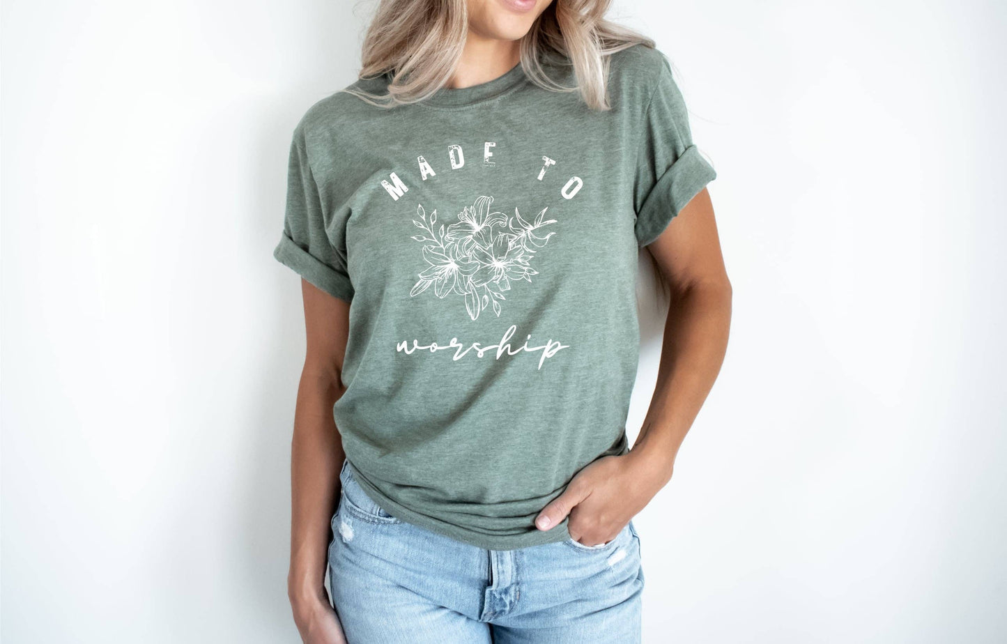 GRAPHIC TEE: Christian Made to Worship Olive Faith Graphic Tee