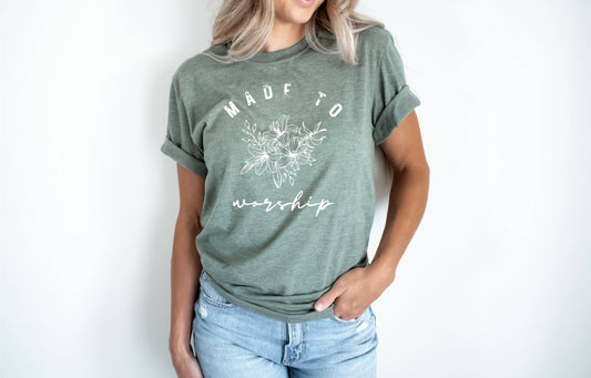 GRAPHIC TEE: Christian Made to Worship Olive Faith Graphic Tee
