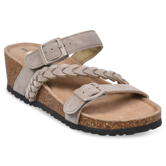 Braided Adjustable 2 Strap Leather Wedge Footbed Sandal