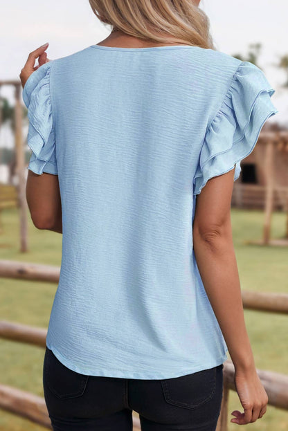 Ruffled Short Sleeve Casual Blouse