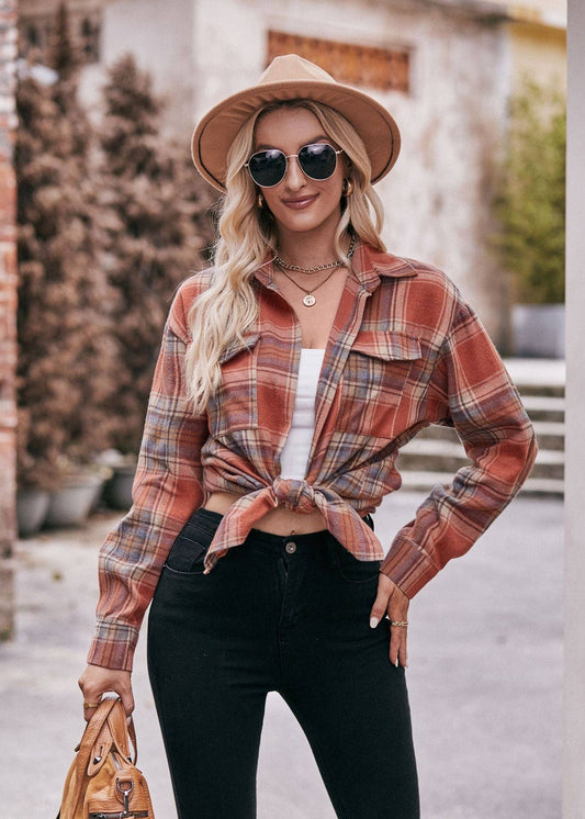 TOPS: Women's Autumn and Winter Casual Fashion Oversized Loose Plaid Shirt