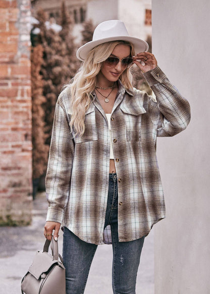 TOPS: Women's Autumn and Winter Casual Fashion Oversized Loose Plaid Shirt