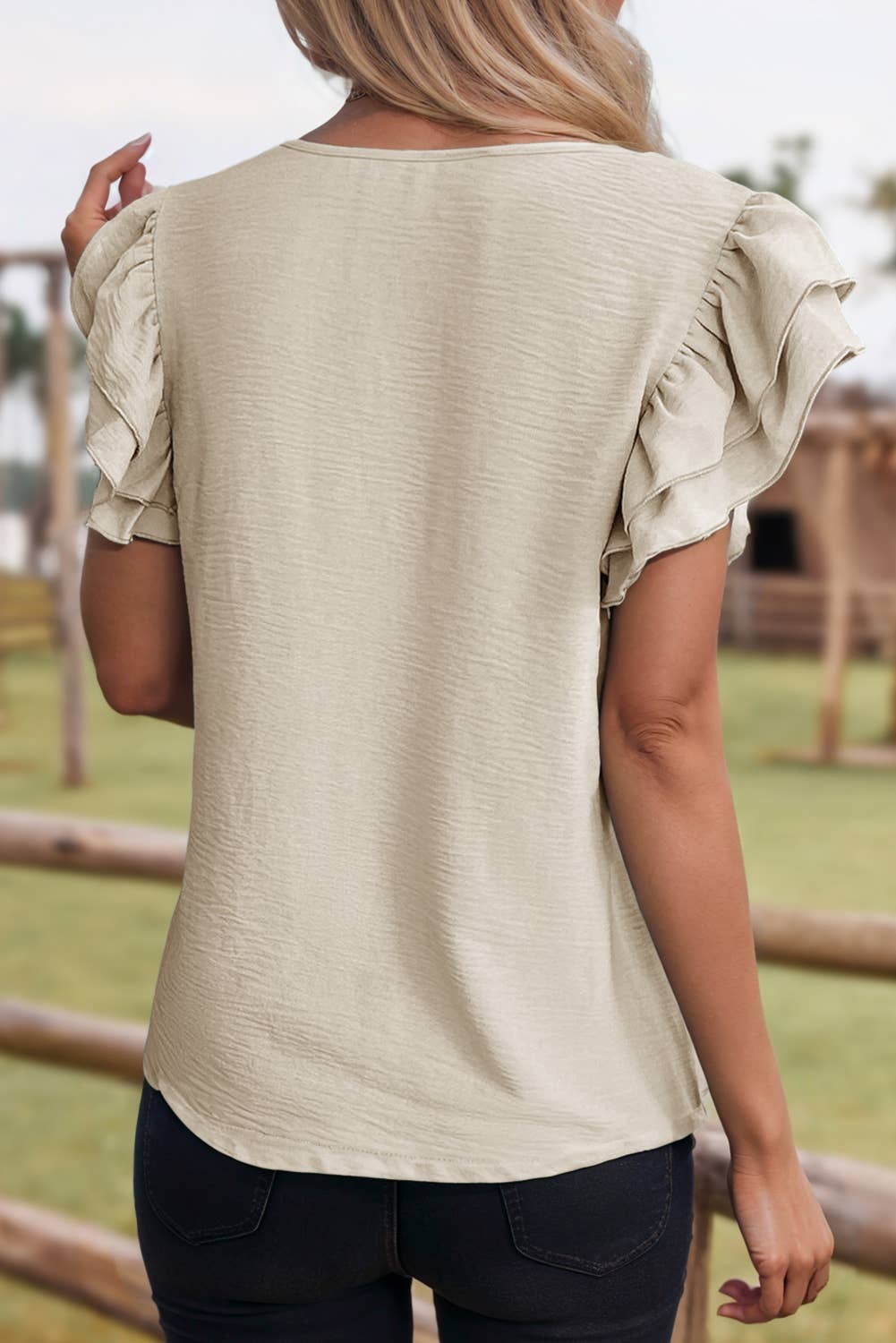 Ruffled Short Sleeve Casual Blouse