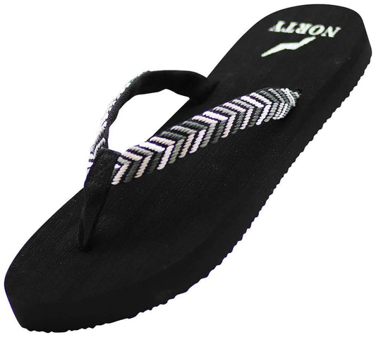 NORTY Women Footbed Flip Flop Sandal Bk/Gy Herringbone