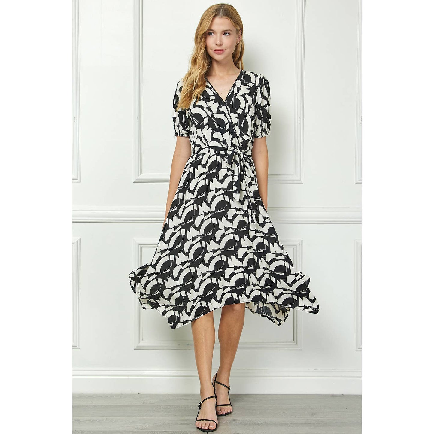DRESS: V NECK WRAP BODICE MIDI DRESS