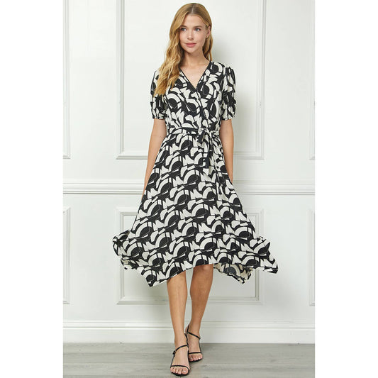 DRESS: V NECK WRAP BODICE MIDI DRESS