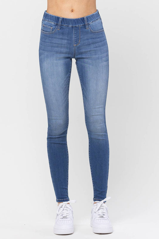 JEANS: Mid Rise Pull On Skinny - Light Wash