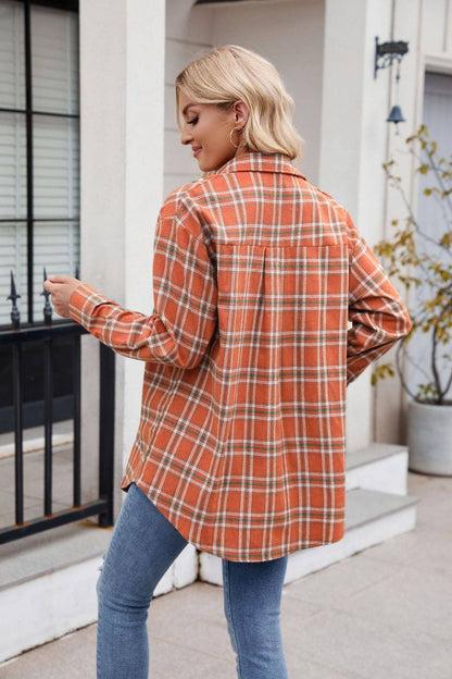 TOPS: Women's  New Casual Fashion Loose Plaid Pocket Shirt
