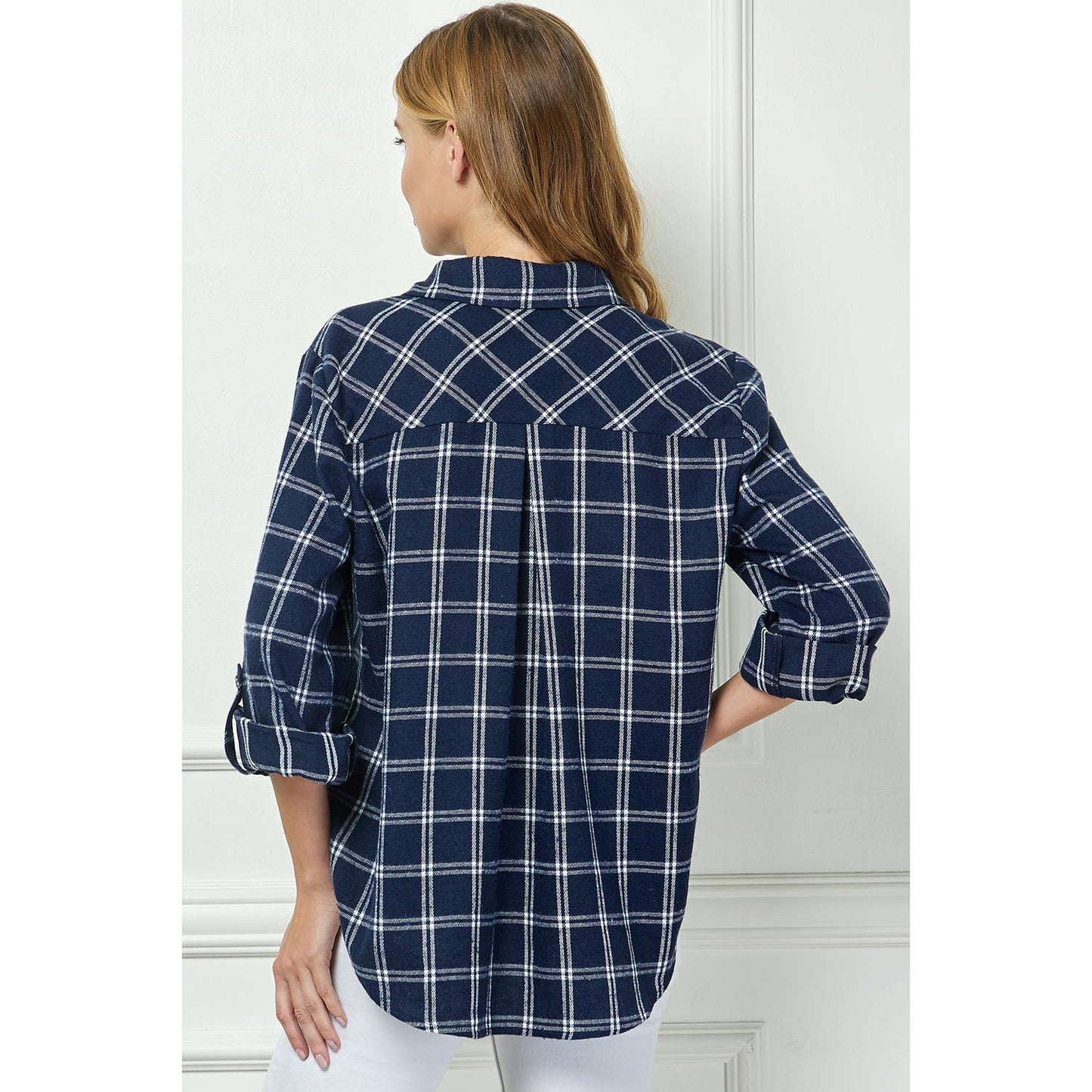 TOPS: PLAID FLANNEL ROLL SLEEVES  COLLAR NECK SHIRTS