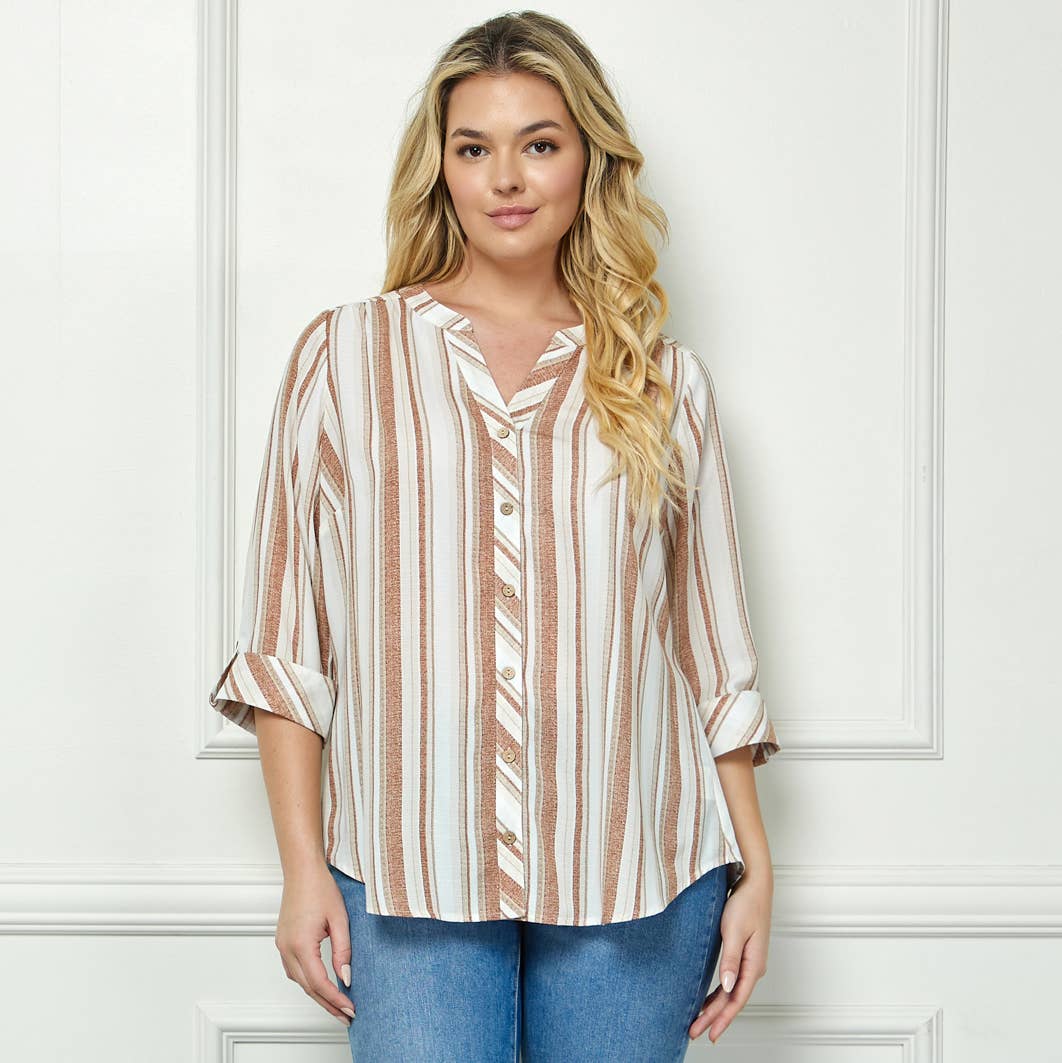 PLUS TOPS:  MANDARIN COLLAR  PLAKET  BLOUSE