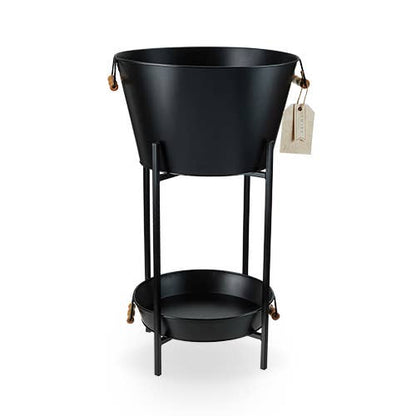 HOME: Beverage Tub w/ Collapsable Stand & Tray - Black - Set of 3