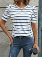 TOPS: Striped Casual Bubble Sleeve T-Shirt