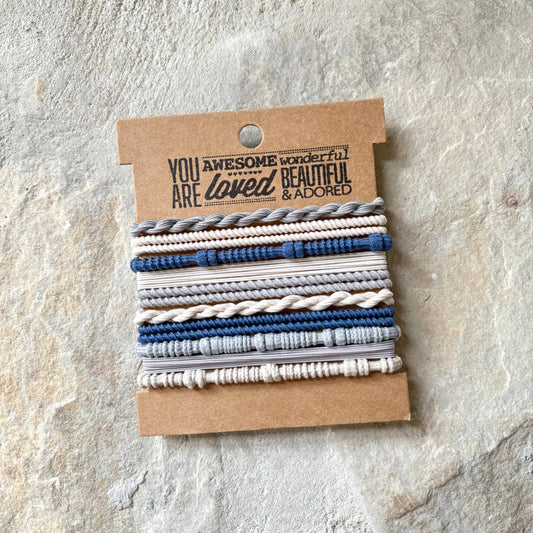 ACCESSORIES: Basic Boho Hair Ties on Kraft Card | Blue & Cream