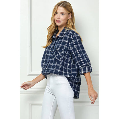 TOPS: PLAID FLANNEL ROLL SLEEVES  COLLAR NECK SHIRTS