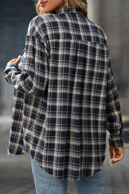 TOPS: Plaid Button Down Shirt with Chest Pockets and Tie Hem