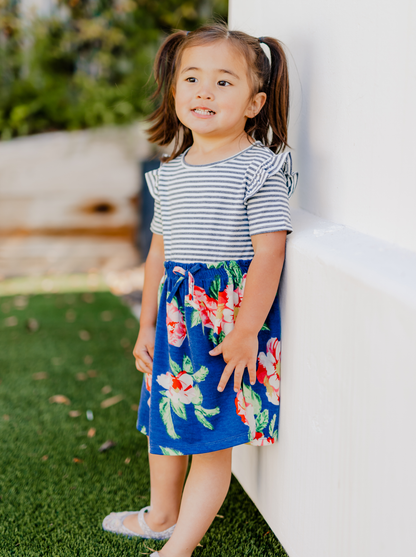 CHILDRENS: Girls Stripe Floral Ruffle Dress