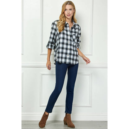 TOPS: PLAID FLANNEL ROLL SLEEVES  COLLAR NECK SHIRTS