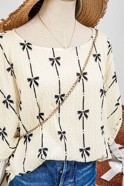 Bow Print Puff Short Sleeve Top
