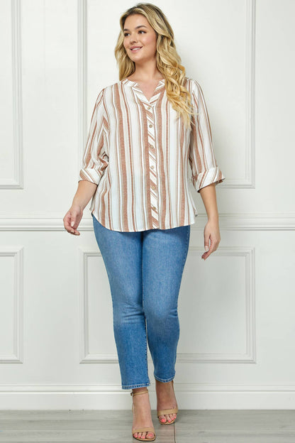 PLUS TOPS:  MANDARIN COLLAR  PLAKET  BLOUSE