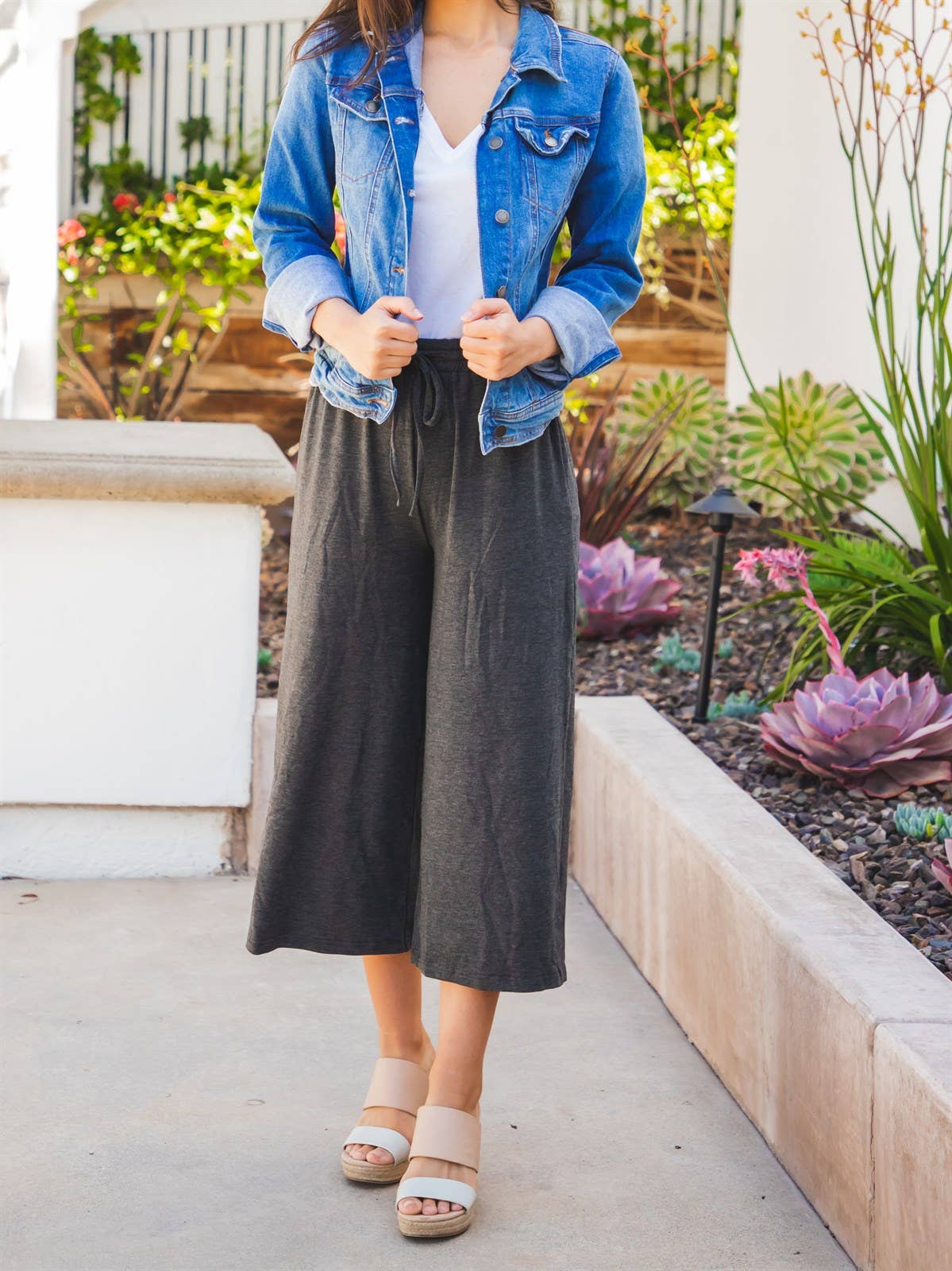 BOTTOMS: Cropped Wide Leg Dove Gaucho Pants