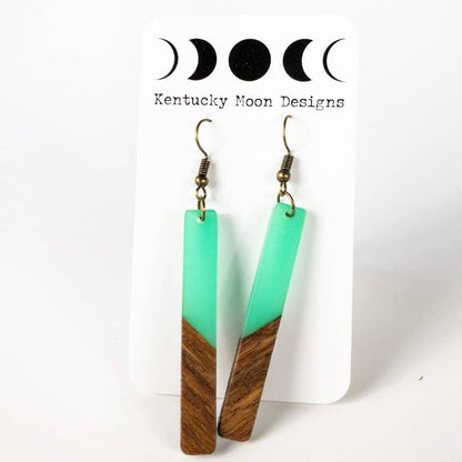 Aqua Bohemian Earrings Long Boho Earrings Dangle Wood Resin