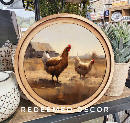 HOME: 8" Round Chickens Art
