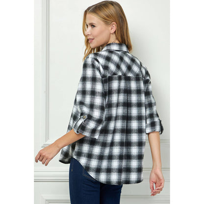 TOPS: PLAID FLANNEL ROLL SLEEVES  COLLAR NECK SHIRTS