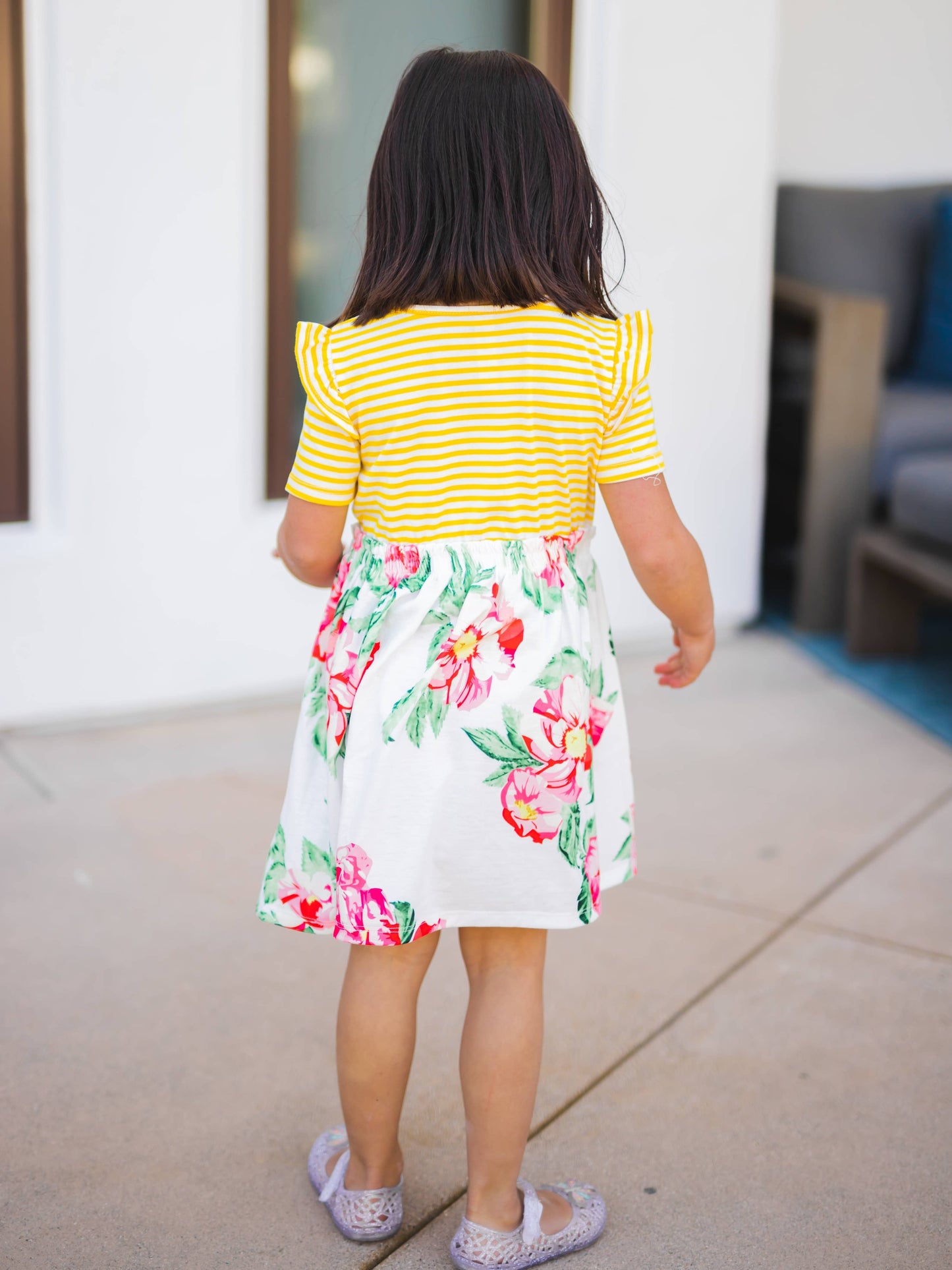 CHILDRENS: Girls Stripe Floral Ruffle Dress