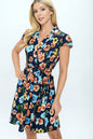 Floral Print Button Down Dress - Cap Sleeve