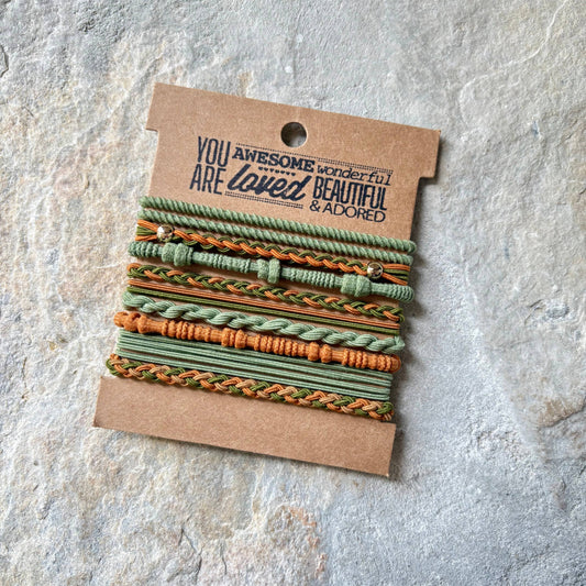 ACCESSORIES: Boho Hair Ties on Kraft Card | Burnt Umber Green