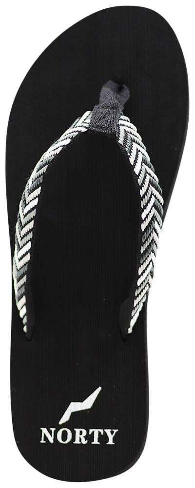 NORTY Women Footbed Flip Flop Sandal Bk/Gy Herringbone