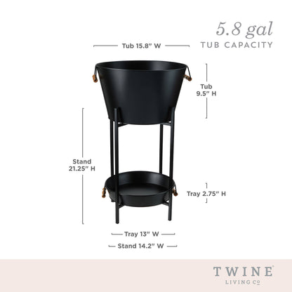 HOME: Beverage Tub w/ Collapsable Stand & Tray - Black - Set of 3