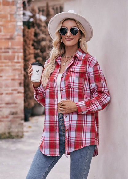 TOPS: Women's Autumn and Winter Casual Fashion Oversized Loose Plaid Shirt