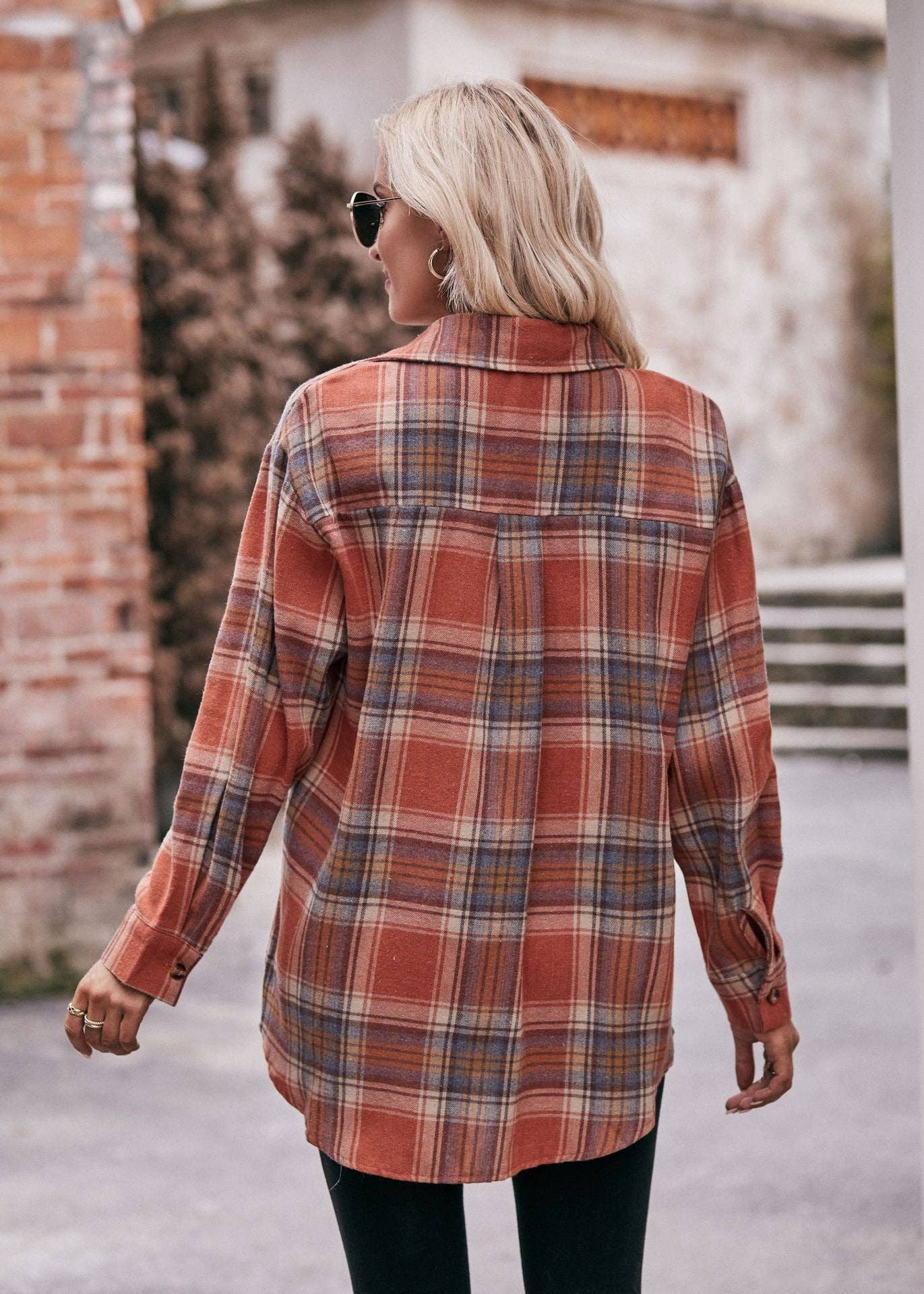 TOPS: Women's Autumn and Winter Casual Fashion Oversized Loose Plaid Shirt