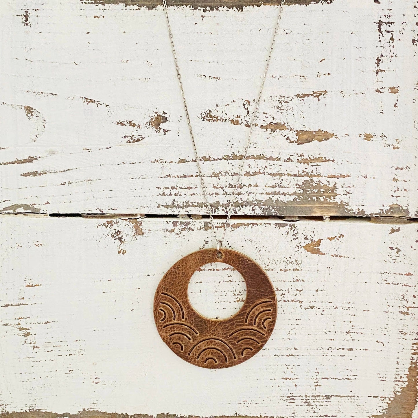 JEWELRY: Embossed Large Rainbow Circle Vintage Cowboy Brown