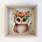 HOME: Boho Cute Owl Wall Art - Nursery Canvas Art - Wood Framed