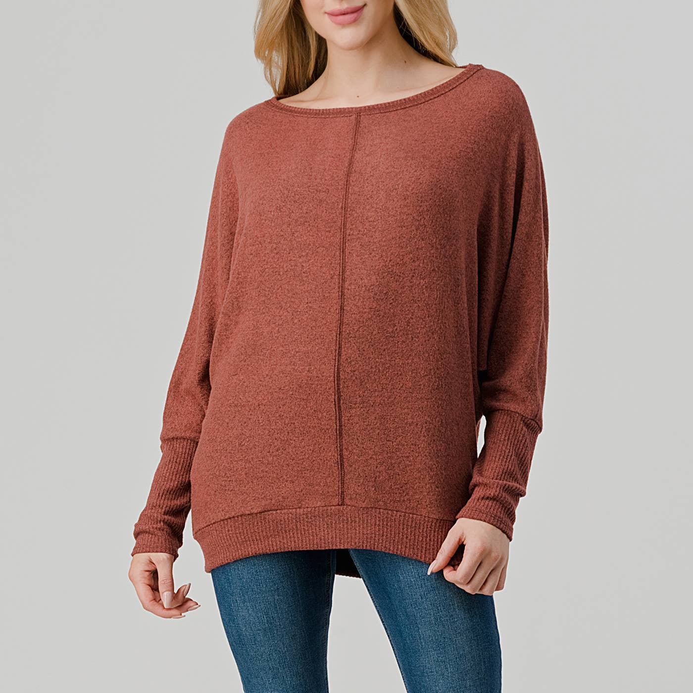 TOPS: Long Sleeve Round Neck Brushed Knit Top