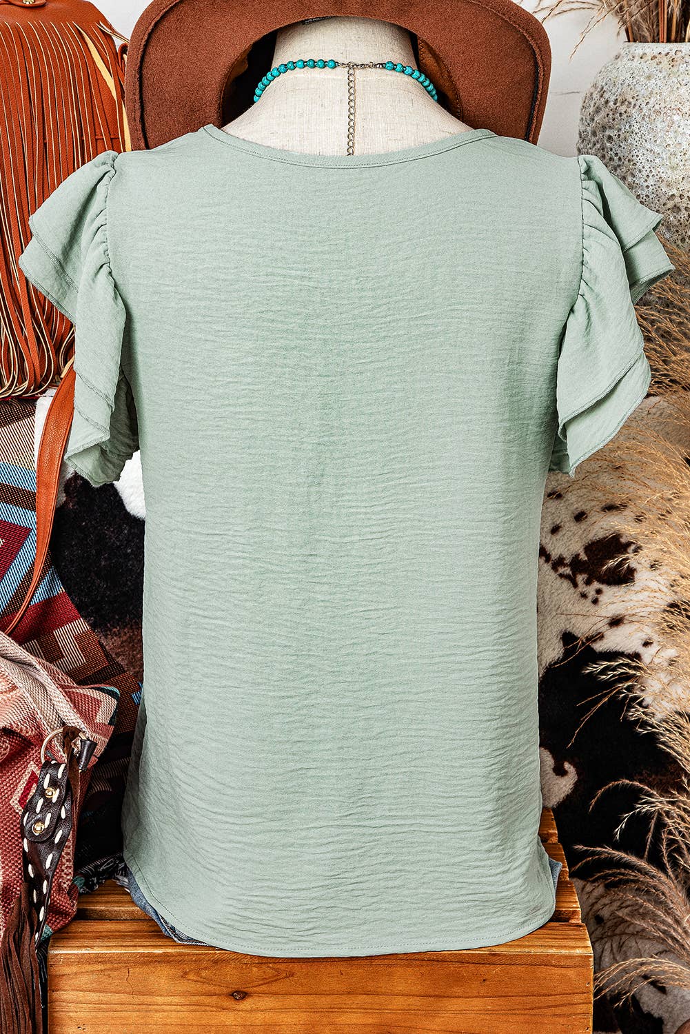 Ruffled Short Sleeve Casual Blouse