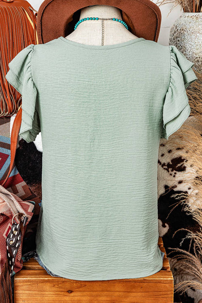 Ruffled Short Sleeve Casual Blouse