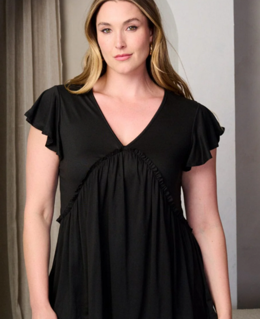 PLUS TOPS: White and Black Ruffle Trim top